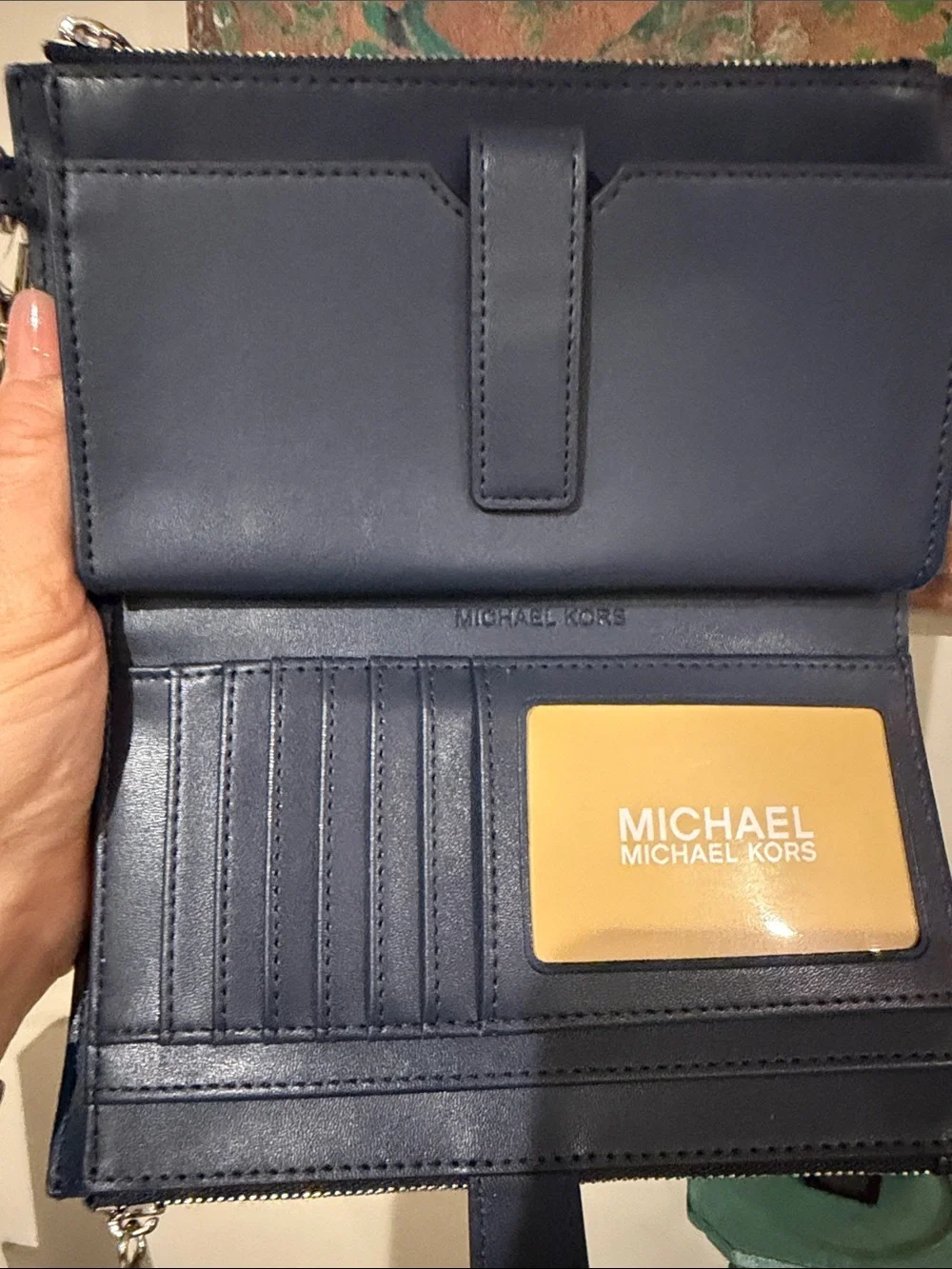 MICHAEL KORS JET SET TRAVEL WASHED DENIM TECH WALLET WRISTLET W PATCHES TAGS